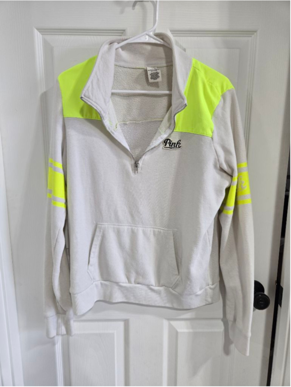Women's PINK Victoria's Secret Sweatshirt L White Neon Yellow